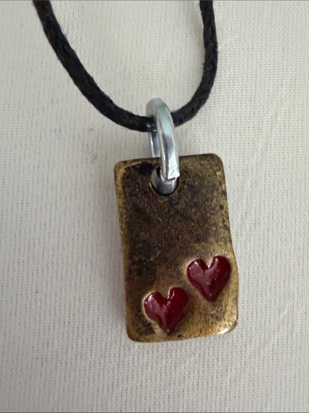 Hand-forged Double Heart Brass Charm Necklace
